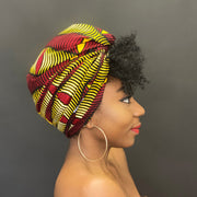 Afrikanisches Kopftuch - Dunkelrot / gelber Wirbelkegel
